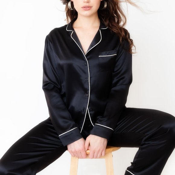 100% Silk Pajama Top - Picture 2 of 4